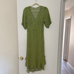 Kivari Olive Green Floral Maxi Dress